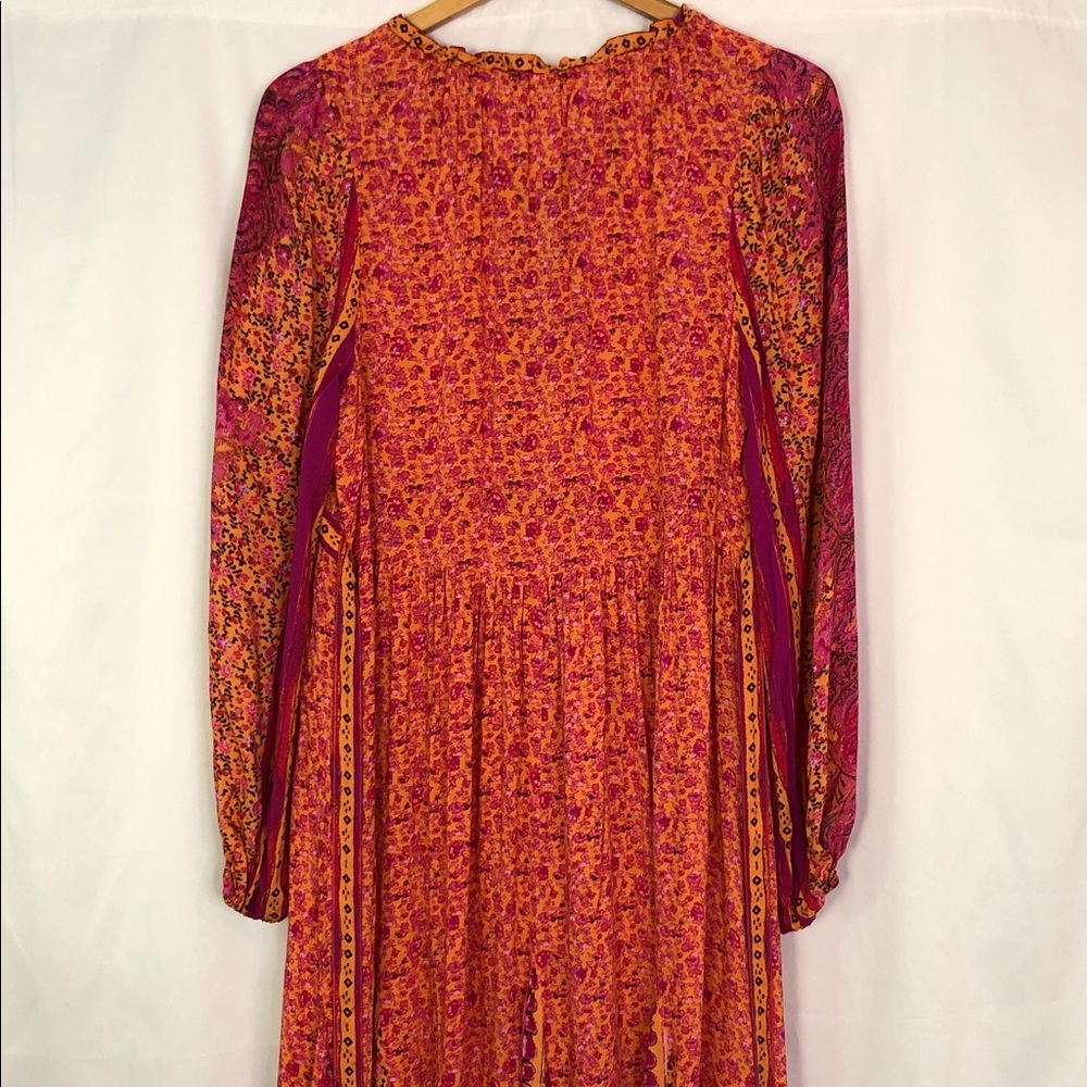 FREE PEOPLE  Happy Feeling Maxi Vibrant Pink & Orange Long Sleeve Dress Size S - Picture 11 of 16